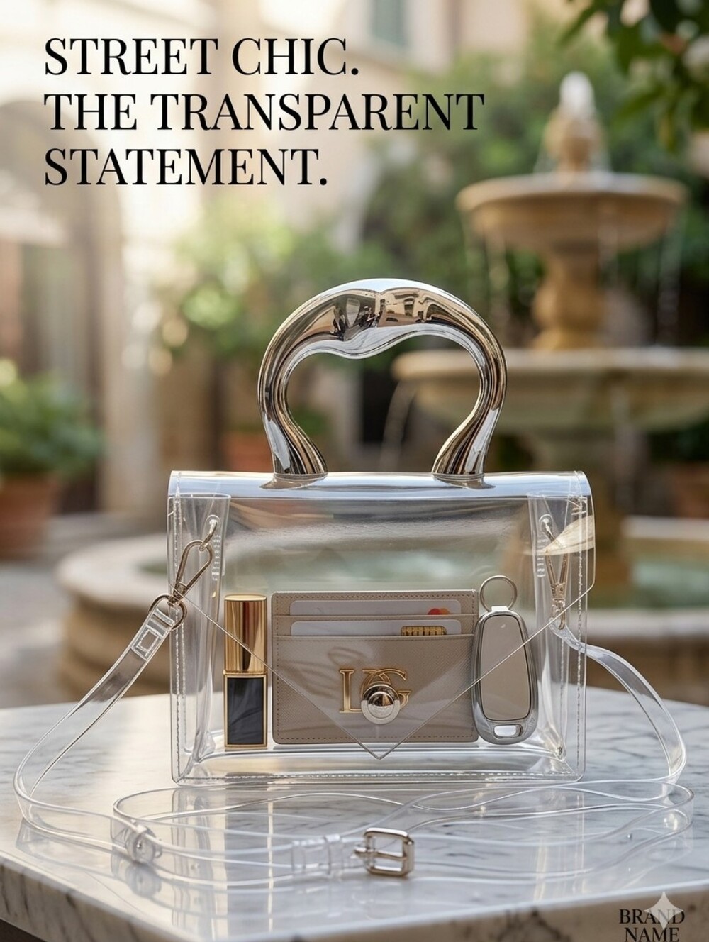 Small Womens Stadium Approved PVC Transparent Twist Lock Flap Clear Crossbody